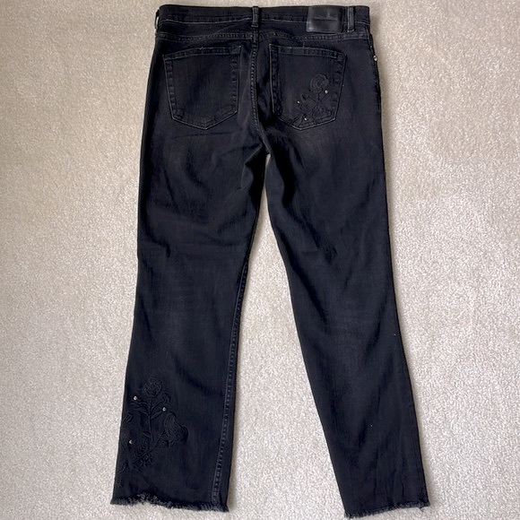 Zara Premium Denim Collection Jeans Embroidered black on black with stud details - Picture 2 of 11